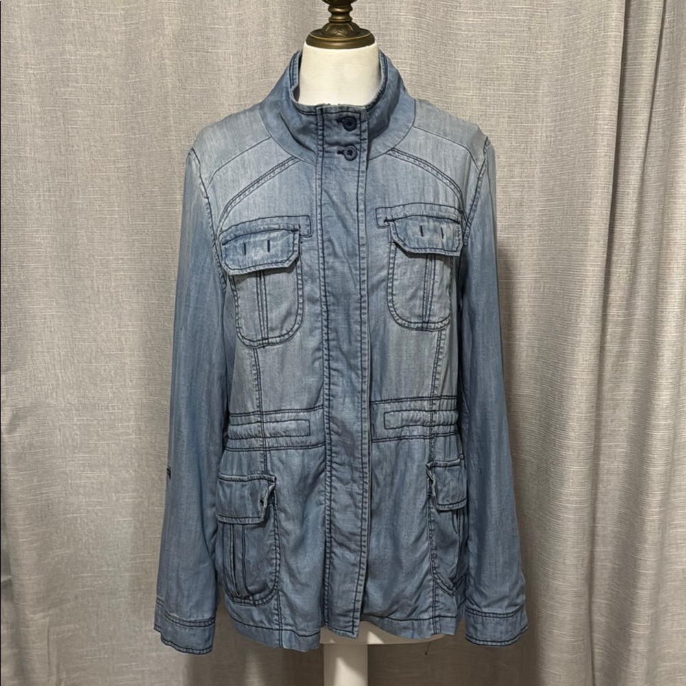 ANTHRO Marrakech Lyocell/Cotton Jacket-M-Light Blue Denim Color-3/4 Option-EUC